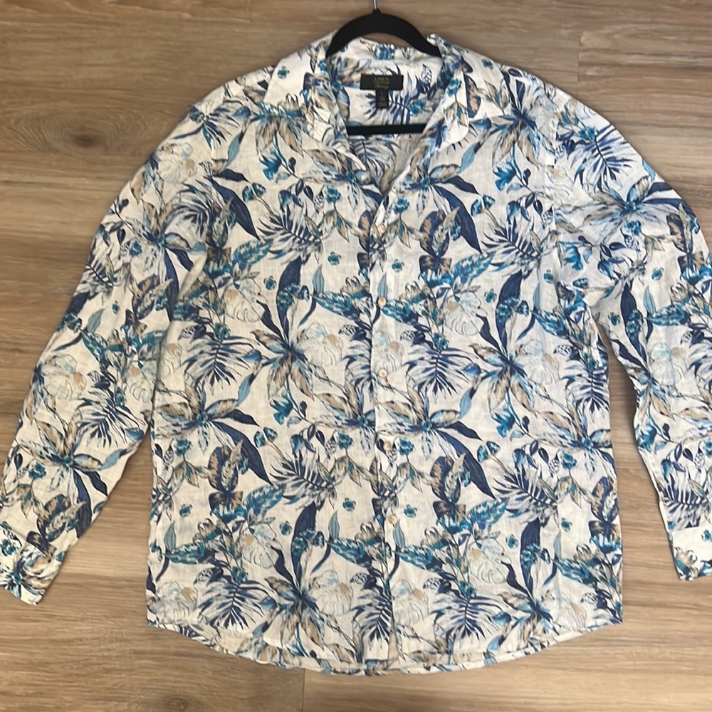 Men's Regular-Fit Jacobean Floral-Print Linen Shirt
